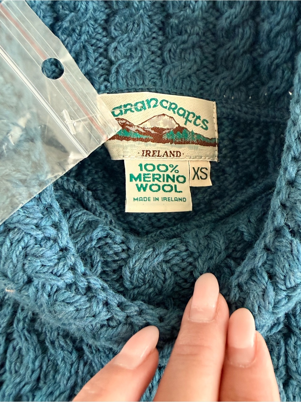 Aran Crafts Teal Cable Knit Merino Turtleneck Sweater